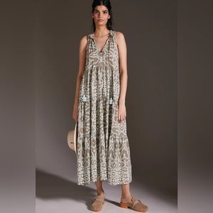 Anthropologie Omika Green Ruffled Tunic Maxi Dress Size XS